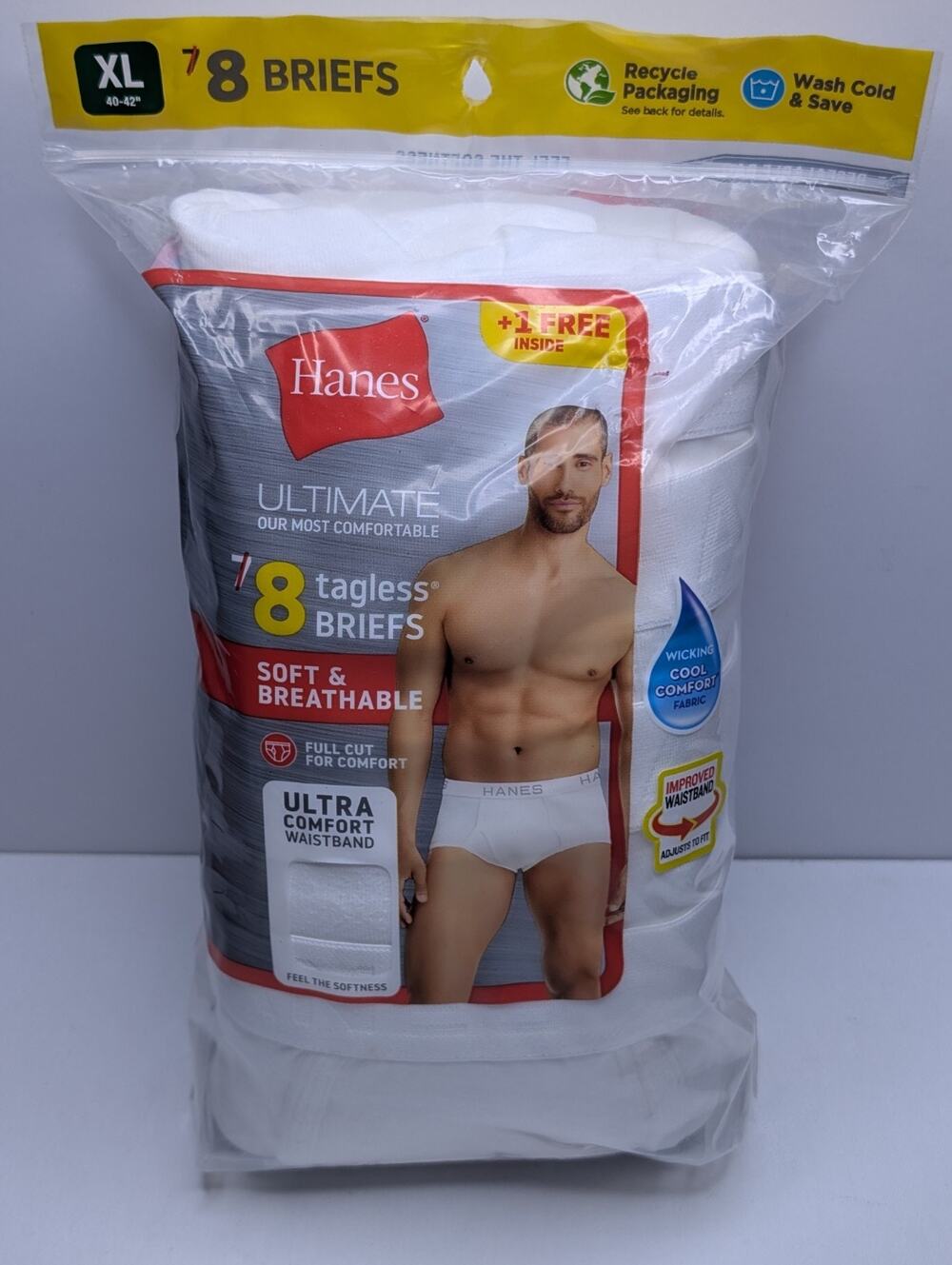 Hanes Ultimate Tagless Briefs 8 Pack XL 40-42 White Cotton Underwear New Sealed